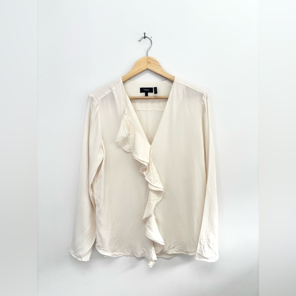 THEORY | jastrid ruffle silk blouse | size large - Picture 4 of 6